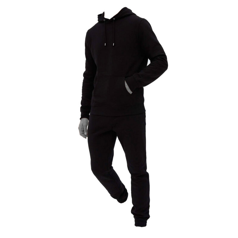 WARX PLAIN BLACK UNISEX FLEECE PULLOVER HOODIE AND CUFFED JOGGER BLACK HOODED TRACKSUIT SET