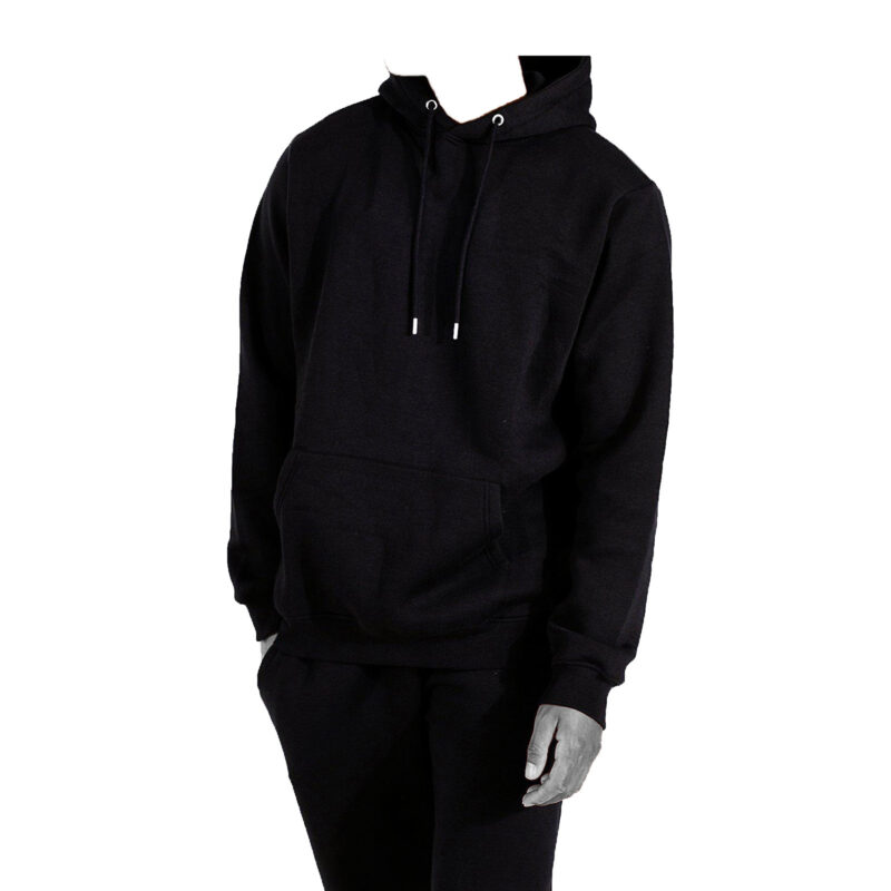 WARX PLAIN BLACK UNISEX FLEECE PULLOVER HOODIE AND CUFFED JOGGER BLACK HOODED TRACKSUIT SET