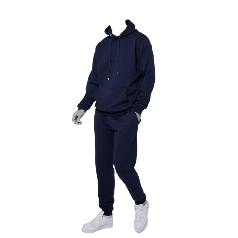 WARX PLAIN NAVY BLUE UNISEX FLEECE PULLOVER HOODIE AND CUFFED JOGGER BLACK HOODED TRACKSUIT SET