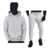 WARX PLAIN GREY UNISEX FLEECE PULLOVER HOODIE AND CUFFED JOGGER BLACK HOODED TRACKSUIT SET