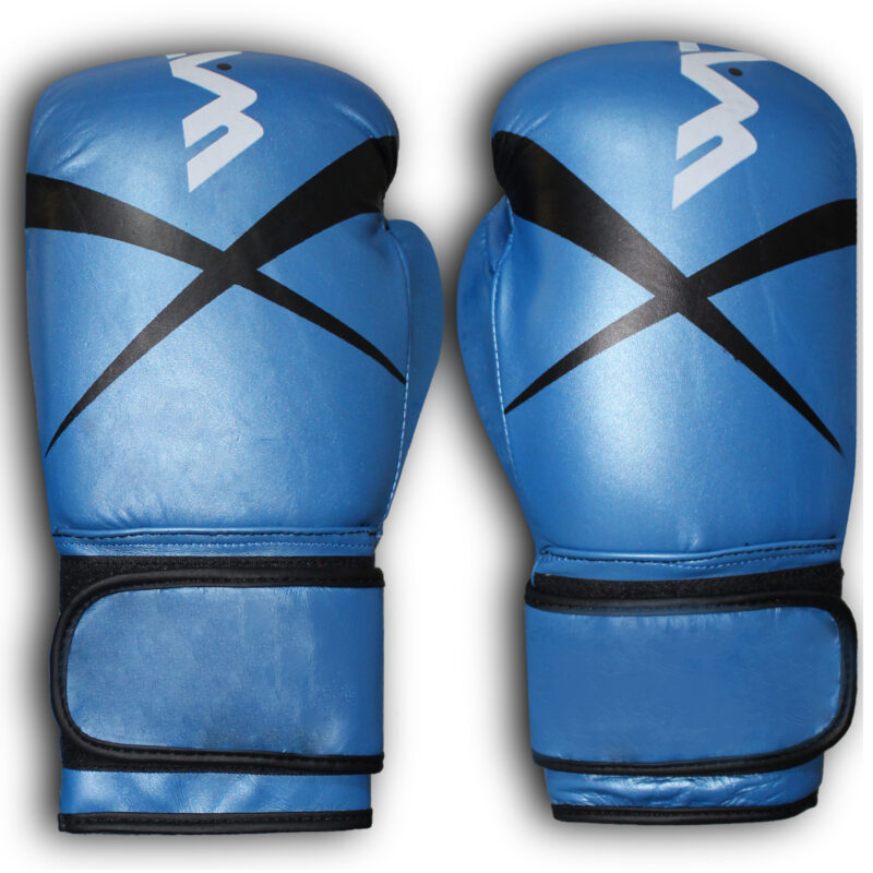 WARX GENUINE COWHIDE LEATHER BLUE BOXING GLOVES AND FOCUS PADS SET