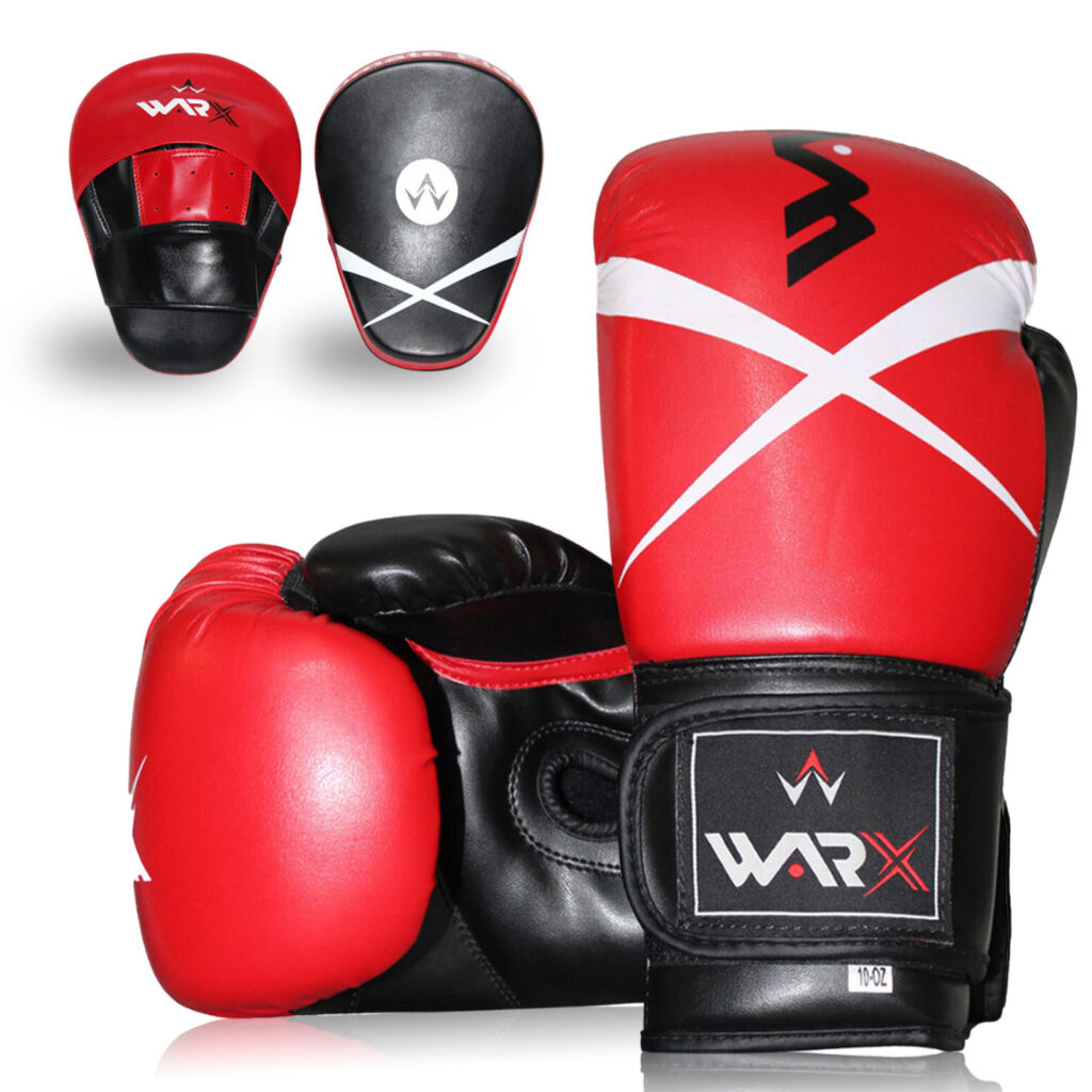 WARX LEATHER RED BOXING GLOVES AND FOCUS PADS SET