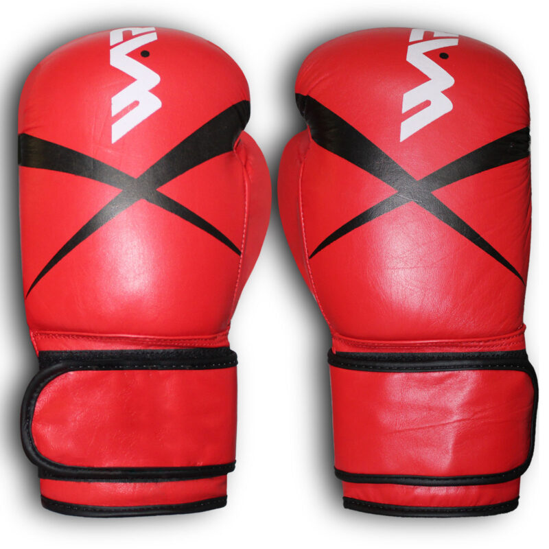 WARX GENUINE COWHIDE LEATHER MATT RED BOXING GLOVES AND FOCUS PADS SET