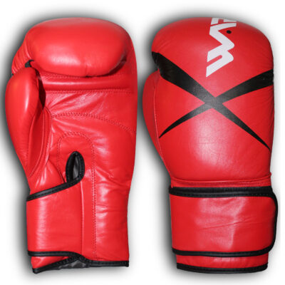 WARX GENUINE COWHIDE LEATHER MATT RED BOXING GLOVES AND FOCUS PADS SET