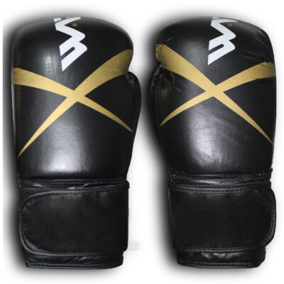 WARX GENUINE COWHIDE LEATHER BLACK AND GOLD BOXING GLOVES AND FOCUS PADS SET