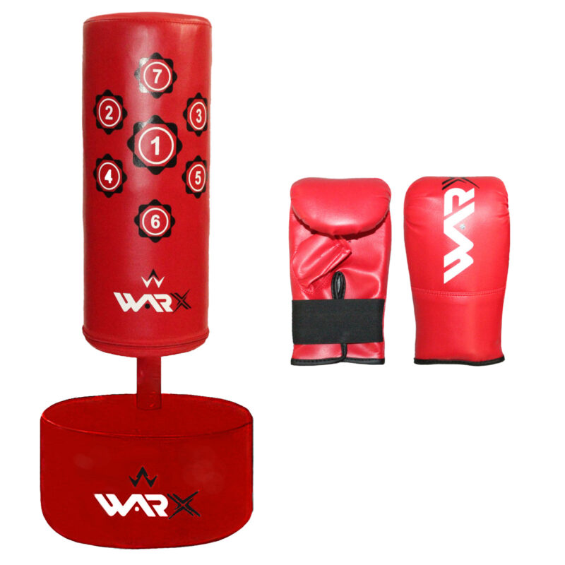 WARX KIDS/JUNIOR RED BOXING FREE STANDING SAND BASE PUNCH BAG AND GLOVES CHILDREN KIT