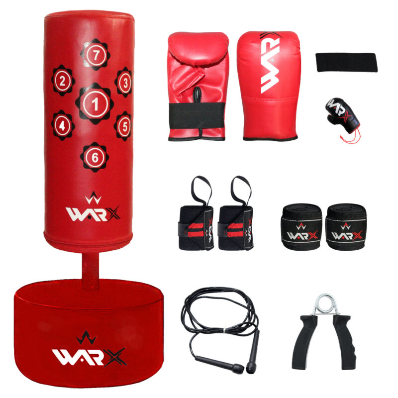 WARX KIDS/JUNIOR RED BOXING FREE STANDING SAND BASE PUNCH BAG AND GLOVES CHILDREN KIT