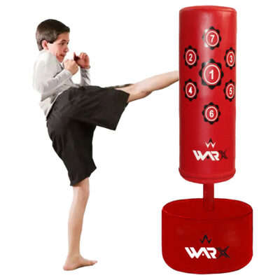 WARX KIDS/JUNIOR RED BOXING FREE STANDING SAND BASE PUNCH BAG AND GLOVES CHILDREN KIT