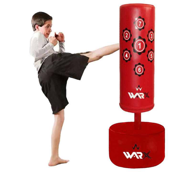 WARX KIDS/JUNIOR RED BOXING FREE STANDING SAND BASE PUNCH BAG AND GLOVES CHILDREN KIT