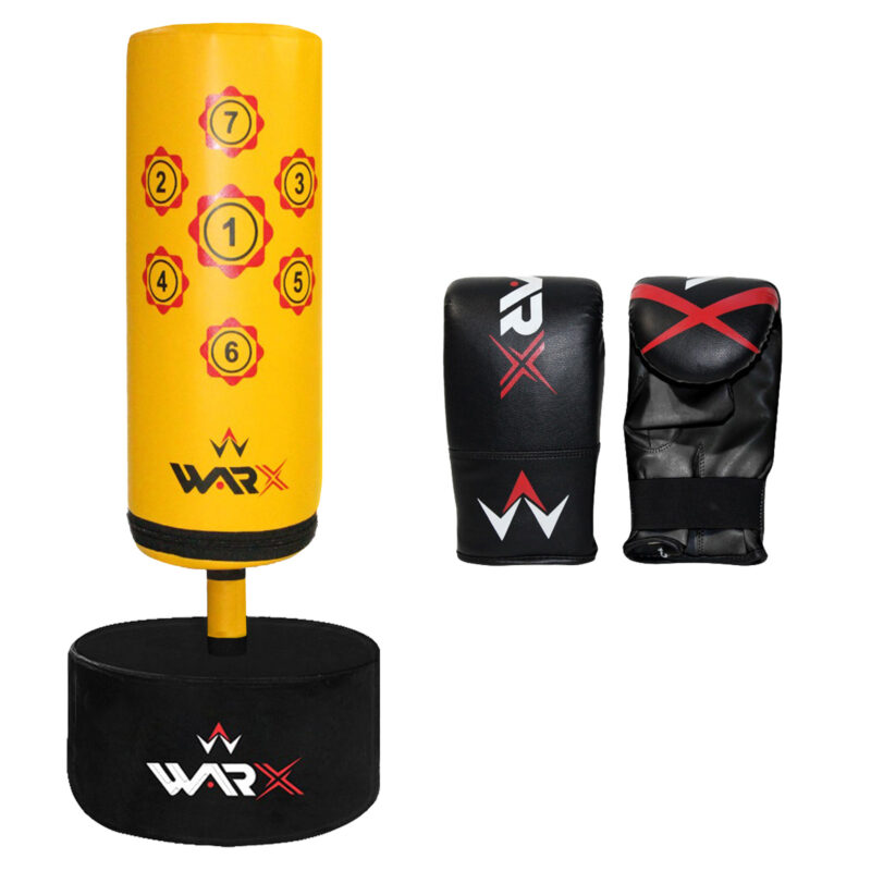 WARX KIDS/JUNIOR YELLOW BOXING FREE STANDING SAND BASE PUNCH BAG AND GLOVES CHILDREN KIT