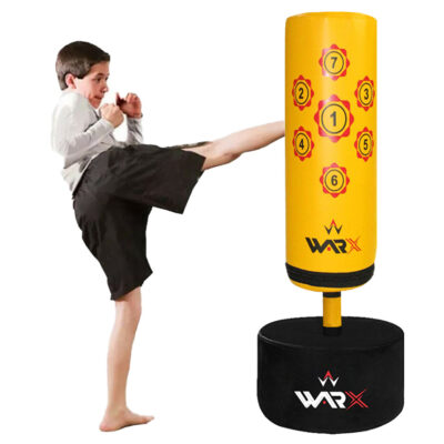 WARX KIDS/JUNIOR YELLOW BOXING FREE STANDING SAND BASE PUNCH BAG AND GLOVES CHILDREN KIT