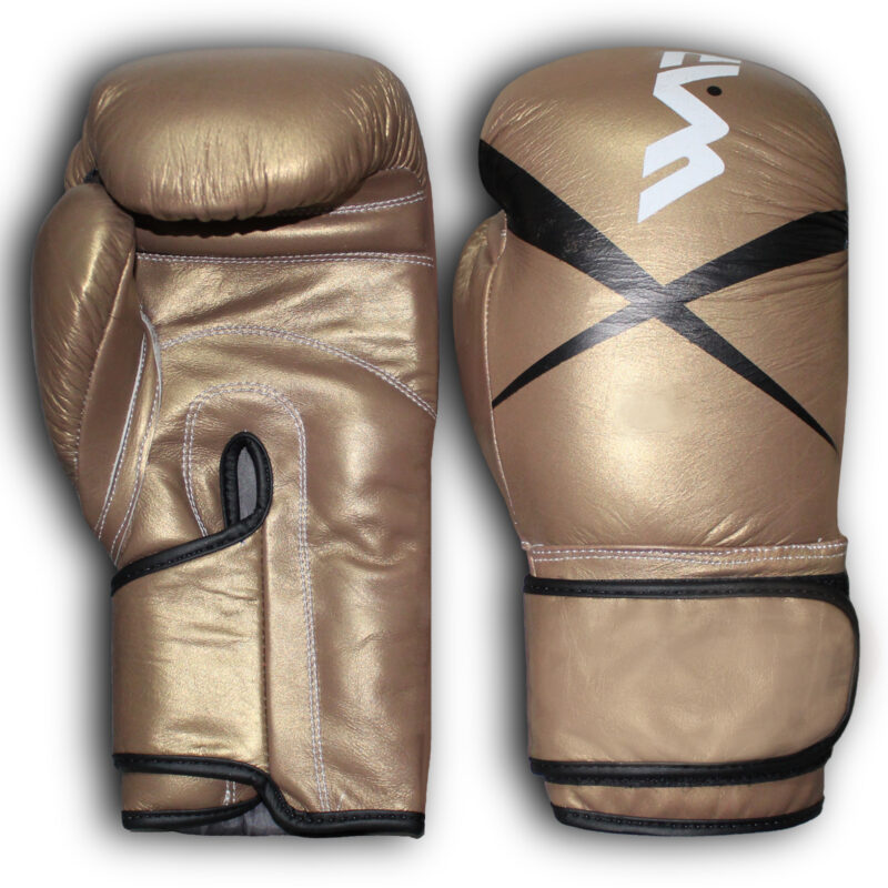 WARX GENUINE COWHIDE LEATHER GOLD BOXING GLOVES AND FOCUS PADS SET