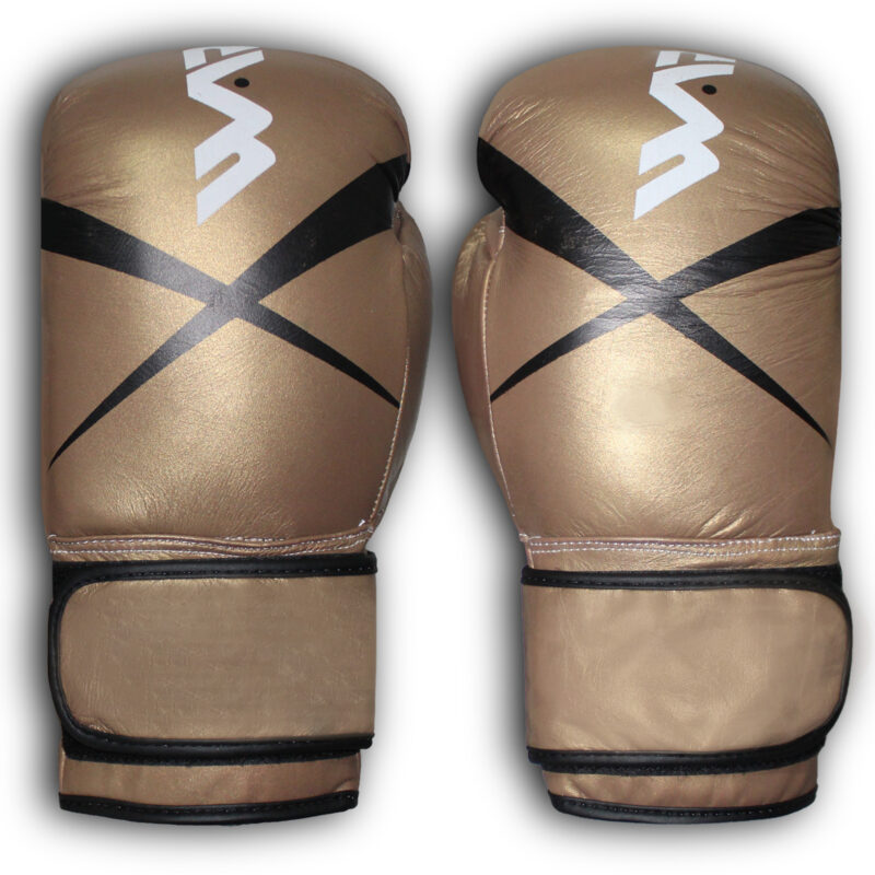 WARX GENUINE COWHIDE LEATHER GOLD BOXING GLOVES AND FOCUS PADS SET