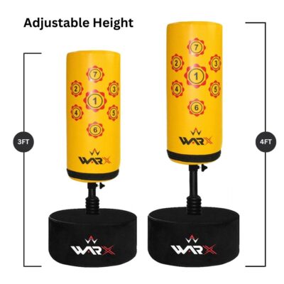 WARX KIDS/JUNIOR YELLOW BOXING FREE STANDING SAND BASE PUNCH BAG AND GLOVES CHILDREN KIT