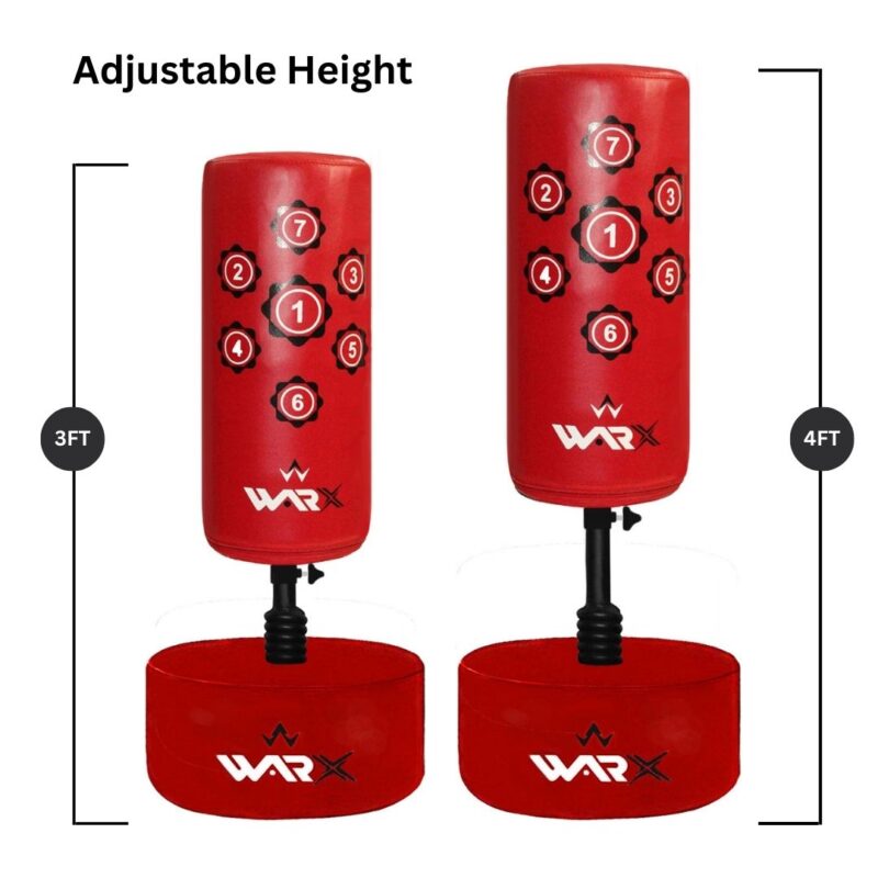 WARX KIDS/JUNIOR RED BOXING FREE STANDING SAND BASE PUNCH BAG AND GLOVES CHILDREN KIT