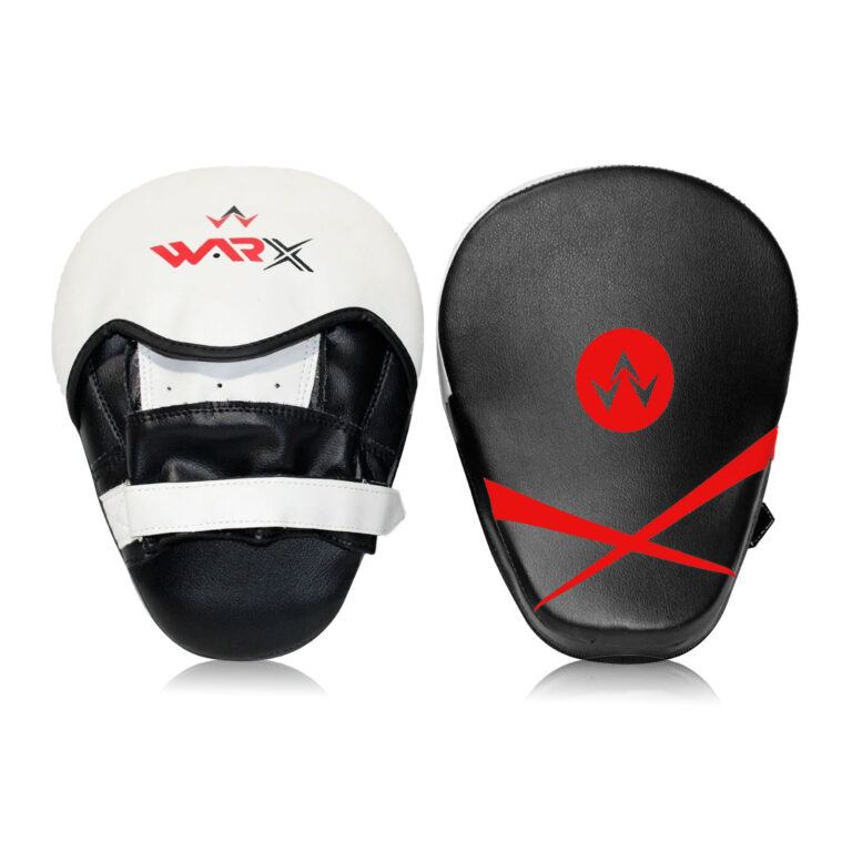 WARX LEATHER WHITE & RED BOXING PADS HOOK & JAB MMA TRAINING FOCUS PAD MUAY THAI PUNCHING MITTS