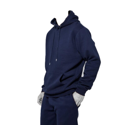 WARX PLAIN NAVY BLUE UNISEX FLEECE PULLOVER HOODIE AND CUFFED JOGGER BLACK HOODED TRACKSUIT SET