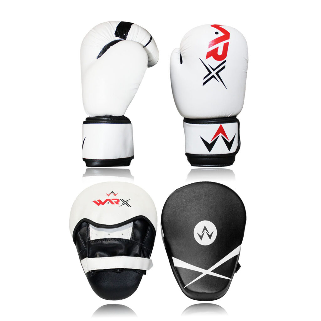 WARX LEATHER WHITE BOXING GLOVES AND FOCUS PADS SET