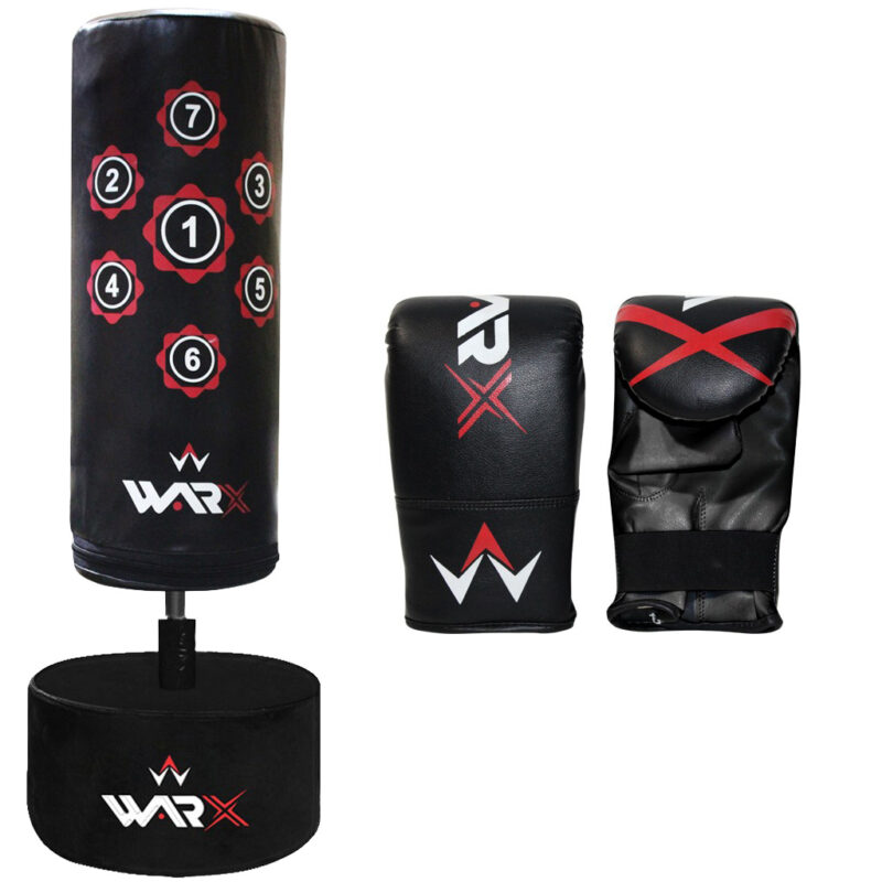 WARX KIDS/JUNIOR BLACK BOXING FREE STANDING SAND BASE PUNCH BAG AND GLOVES CHILDREN KIT