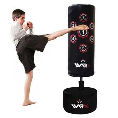 WARX KIDS/JUNIOR BLACK BOXING FREE STANDING SAND BASE PUNCH BAG AND GLOVES CHILDREN KIT