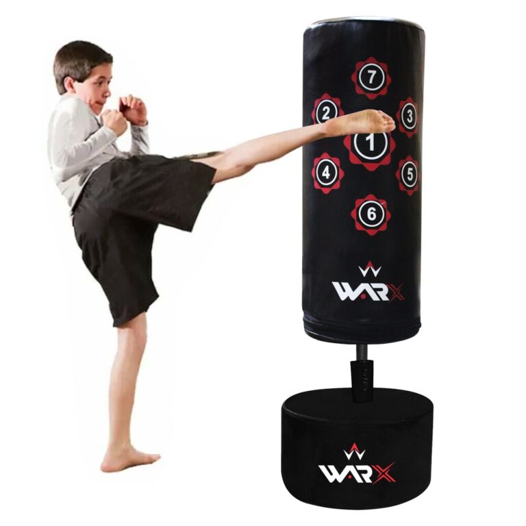 WARX KIDS/JUNIOR BLACK BOXING FREE STANDING SAND BASE PUNCH BAG AND GLOVES