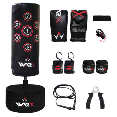 WARX KIDS/JUNIOR BLACK BOXING FREE STANDING SAND BASE PUNCH BAG AND GLOVES CHILDREN KIT